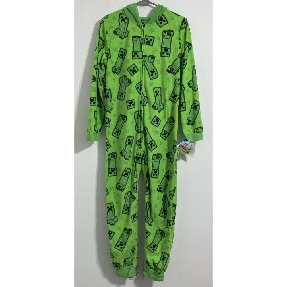 MINECRAFT Boys Pajamas 14/16 XL One Piece Union Suit Pjs Halloween Costume NEW